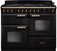 Rangemaster Classic Deluxe 110 CLDLO110DFPCBL/AB1 110cm wide Dual Fuel Range Cooker with Gas Hob - Charcoal Black / Antique Brass - A Rated, Black