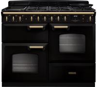 Rangemaster Classic Deluxe 110 CLDLO110DFPGBL/AB1 110cm Dual Fuel Range Cooker with Gas Hob - Black / Antique Brass - A Rated, Black