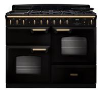 Rangemaster Classic Deluxe 110 CLDLO110DFPGBL/AB1 110cm wide Dual Fuel Range Cooker with Gas Hob - Black / Antique Brass