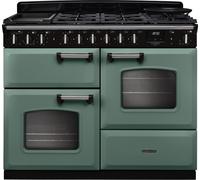 Rangemaster Classic Deluxe 110 CLDLO110DFPMGR/CM1 110cm wide Dual Fuel Range Cooker with Gas Hob - Green / Chrome - A Rated, Green / Chrome