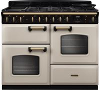 Rangemaster Classic Deluxe 110 CLDLO110DFPPCR/AB1 110cm wide Dual Fuel Range Cooker with Gas Hob - Cream / Antique Brass - A Rated, Cream