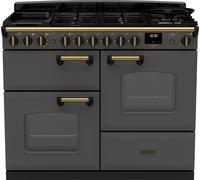 Rangemaster Classic Deluxe 110 CLDLO110DFPSLT/AB1 110cm Dual Fuel Range Cooker with Gas Hob - Slate / Antique Brass - A Rated, Grey
