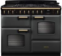Rangemaster Classic Deluxe 110 CLDLO110DFPSLT/AB1 110cm wide Dual Fuel Range Cooker with Gas Hob - Slate / Antique Brass - A Rated, Grey