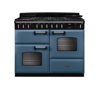 Rangemaster Classic Deluxe 110 CLDLO110DFPSTB/CM1 110cm wide Dual Fuel Range Cooker with Gas Hob - Stone Blue / Chrome - A Rated