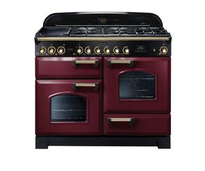 Rangemaster Classic Deluxe 110 Dual Fuel Range Cooker (Brass Details) - Cranberry