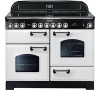 Rangemaster Classic Deluxe 110cm Electric Range Cooker with Ceramic Hob - White / Chrome - A/A Rated