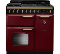 Rangemaster Classic Deluxe 90 CLDL90DFPBOR/AB1 90cm wide Dual Fuel Range Cooker with Gas Hob - Bordeaux / Chrome - A Rated, Red