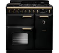 Rangemaster CLDL90DFPGBL/AB1 Classic Deluxe Gloss Black / Antique Brass 90cm Dual Fuel Range Cooker A