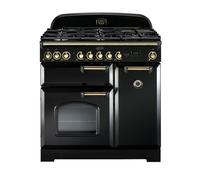 Rangemaster Classic Deluxe 90 Dual Fuel Range Cooker (Brass Details) - Black