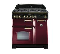 Rangemaster Classic Deluxe 90 Dual Fuel Range Cooker (Brass Details) - Cranberry