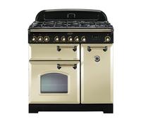 Rangemaster Classic Deluxe 90 Dual Fuel Range Cooker (Brass Details) - Cream