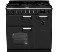Rangemaster Classic Deluxe CLDL90DFPCBL/CM1 90cm Dual Fuel Range Cooker with Gas Hob - Charcoal Black / Chrome - A Rated, Black