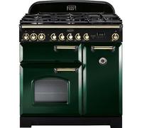 Rangemaster Classic Deluxe 90cm Dual Fuel Range Cooker - Racing Green/Brass - A/A Rated