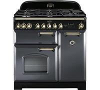 Rangemaster Classic Deluxe 90cm Dual Fuel Range Cooker - Slate Grey/Brass - A/A Rated