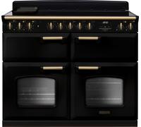Rangemaster Classic Deluxe BC CLDLB110EIPGBL/AB1 110cm wide Electric Range Cooker with Induction Hob - Black / Antique Brass - A/A Rated, Black