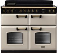 Rangemaster Classic Deluxe BC CLDLB110EIPPCR/AB1 110cm wide Electric Range Cooker with Induction Hob - Cream / Antique Brass - A Cream