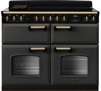 Rangemaster Classic Deluxe BC CLDLB110EIPSLT/AB1 110cm Electric Range Cooker with Induction Hob - Slate / Antique Brass - A/A Rated, Grey