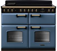 Rangemaster Classic Deluxe BC CLDLB110EIPSTB/AB1 110cm wide Electric Range Cooker with Induction Hob - Stone Blue / Antique Brass - A/A Rated, Blue