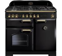Rangemaster Classic Deluxe CDL100DFFBL/B 100cm Dual Fuel Range Cooker with Gas Hob - Black / Brass - A/A Rated, Black
