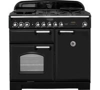 Rangemaster Classic Deluxe CDL100DFFBL/C 100cm Dual Fuel Range Cooker with Gas Hob - Black / Chrome - A/A Rated