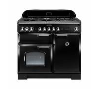Rangemaster Classic Deluxe CDL100DFFBL/C 100cm Wide Black Dual Fuel Freestanding Range Cooker - Chrome Trim