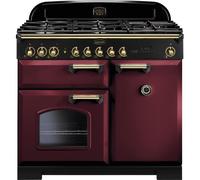 Rangemaster Classic Deluxe CDL100DFFCY/B 100cm Dual Fuel Range Cooker with Gas Hob - Cranberry / Brass - A/A Rated