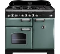 Rangemaster Classic Deluxe CDL100DFFMG/C 100cm Dual Fuel Range Cooker with Gas Hob - Mineral Green / Chrome - A/A Rated, Green