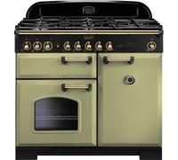 Rangemaster Classic Deluxe CDL100DFFOG/B 100cm Dual Fuel Range Cooker with Gas Hob - Olive Green / Brass - A/A Rated