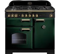 Rangemaster Classic Deluxe CDL100DFFRG/B 100cm Dual Fuel Range Cooker with Gas Hob - Racing Green / Brass - A/A Rated