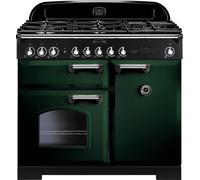 Rangemaster Classic Deluxe CDL100DFFRG/C 100cm Dual Fuel Range Cooker with Gas Hob - Racing Green / Chrome - A/A Rated, Green