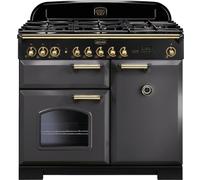 Rangemaster Classic Deluxe CDL100DFFSL/B Slate / Brass 100cm Dual Fuel Range Cooker A