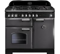 Rangemaster Classic Deluxe CDL100DFFSL/C 100cm Dual Fuel Range Cooker with Gas Hob - Slate / Chrome - A/A Rated, Grey