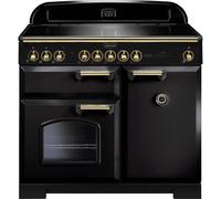 Rangemaster Classic Deluxe CDL100EIBL/B 100cm wide Electric Range Cooker with Induction Hob - Black / Brass - A/A Rated