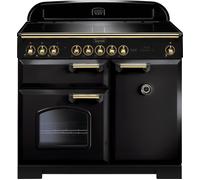 Rangemaster Classic Deluxe CDL100EIBL/B 100cm wide Electric Range Cooker with Induction Hob - Black / Brass - A/A Rated, Black