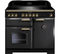 Rangemaster Classic Deluxe CDL100EICB/B 100cm Electric Range Cooker with Induction Hob - Charcoal Black / Brass - A/A Rated