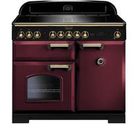 Rangemaster Classic Deluxe CDL100EICY/B 100cm wide Electric Range Cooker with Induction Hob - Cranberry / Brass - A/A Rated, Red
