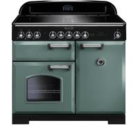 Rangemaster Classic Deluxe CDL100EIMG/C 100cm wide Electric Range Cooker with Induction Hob - Mineral Green / Chrome - A/A Rated, Green