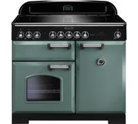 Rangemaster Classic Deluxe CDL100EIMG/C 100cm wide Electric Range Cooker with Induction Hob - Mineral Green / Chrome - A/A Rated