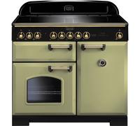 Rangemaster Classic Deluxe CDL100EIOG/B 100cm Electric Range Cooker with Induction Hob - Olive Green / Brass - A/A Rated