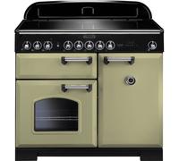 Rangemaster Classic Deluxe CDL100EIOG/C 100cm wide Electric Range Cooker with Induction Hob - Olive Green / Chrome - A/A Rated