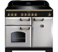 Rangemaster Classic Deluxe CDL100EIRP/B 100cm wide Electric Range Cooker with Induction Hob - Royal Pearl / Brass - A/A Rated