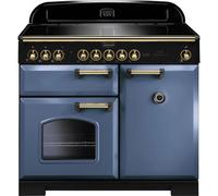 Rangemaster Classic Deluxe CDL100EISB/B 100cm wide Electric Range Cooker with Induction Hob - Stone Blue / Brass - A/A Rated