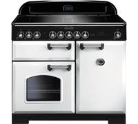 Rangemaster Classic Deluxe CDL100EIWH/C 100cm wide Electric Range Cooker with Induction Hob - White / Chrome - A/A Rated