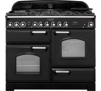 Rangemaster Classic Deluxe CDL110DFFBL/C 110cm Dual Fuel Range Cooker with Gas Hob - Black / Chrome - A/A Rated, Black