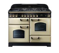 Rangemaster Classic Deluxe CDL110DFFCR/B 110cm Dual Fuel Range Cooker with Gas Hob - Cream / Brass - A/A Rated, Cream