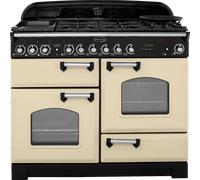 Rangemaster Classic Deluxe CDL110DFFCR/C 110cm Dual Fuel Range Cooker with Gas Hob - Cream / Chrome - A/A Rated, Cream