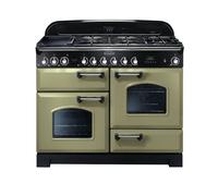 Rangemaster Classic Deluxe CDL110DFFOG/C 110cm Dual Fuel Range Cooker with Gas Hob - Olive Green / Chrome - A/A Rated