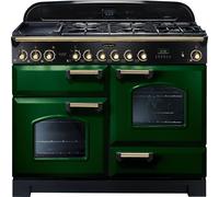 Rangemaster Classic Deluxe CDL110DFFRG/B 110cm Dual Fuel Range Cooker with Gas Hob - Racing Green / Brass - A/A Rated, Green