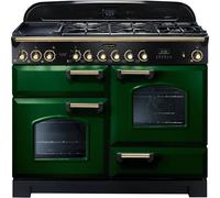 Rangemaster Classic Deluxe CDL110DFFRG/B 110cm Dual Fuel Range Cooker with Gas Hob - Racing Green / Brass - A/A Rated, Green
