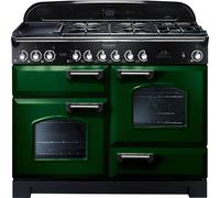 Rangemaster Classic Deluxe CDL110DFFRG/C 110cm Dual Fuel Range Cooker with Gas Hob - Racing Green / Chrome - A/A Rated, Green